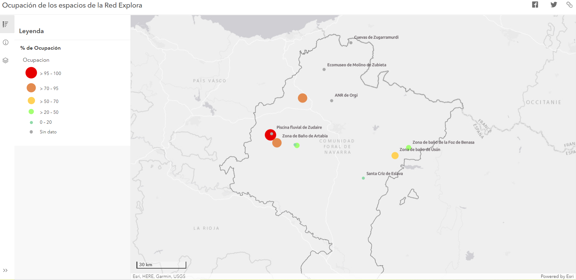 MAPA de OCUPACIÓN de ESPACIOS de la RED EXPLORA NAVARRA